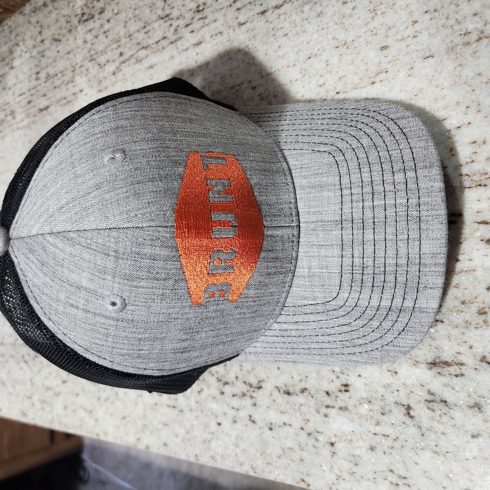 Brunt Gray and Black Trucker Hat with Orange Logo